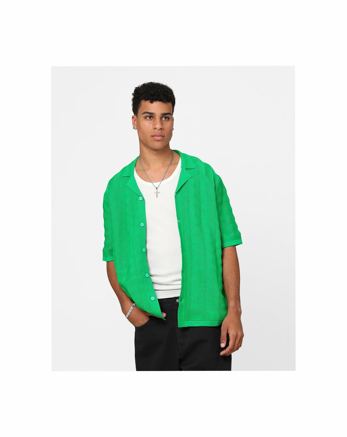 Men's Lorenzo Knit Button Up Shirt Green