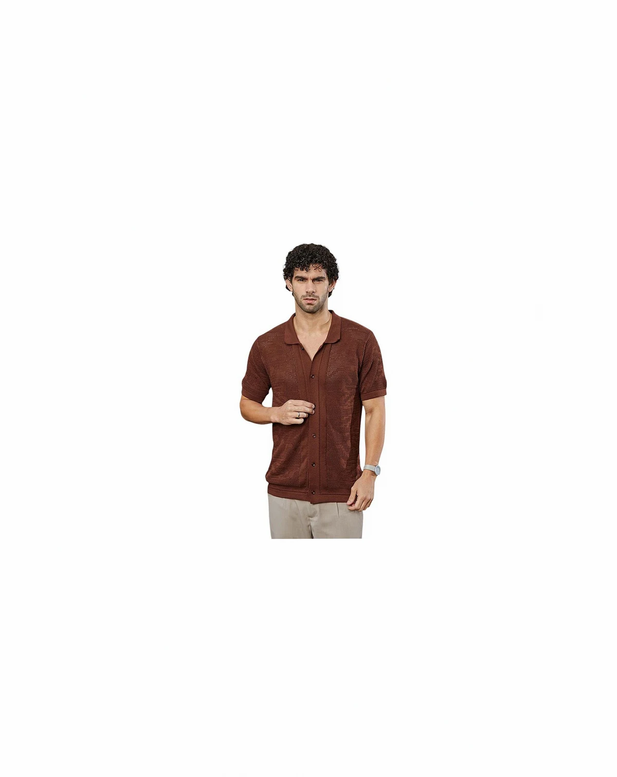 Men's Russet Brown Fluid-Knit Polo Shirt