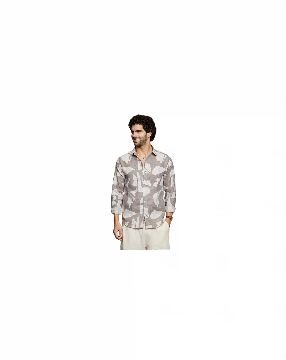 Men's Tan Brown Abstract Heathered Shirt