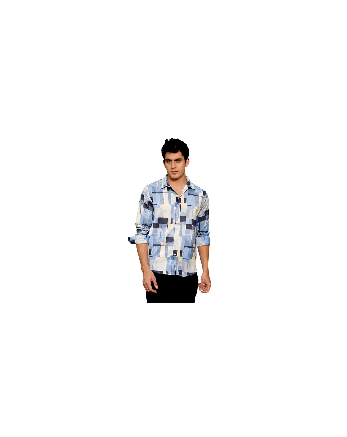Men's Powder Blue & Pale Yellow Cubic-Overlap Shirt