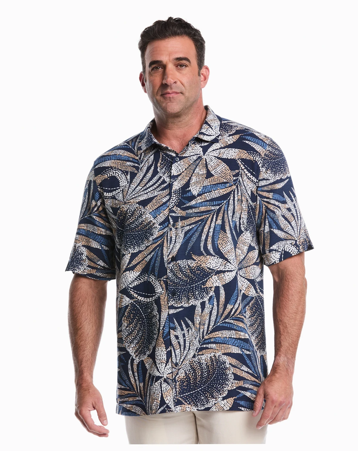 Men's Big & Tall Pointillism Tropical Print Button-Down Shirt