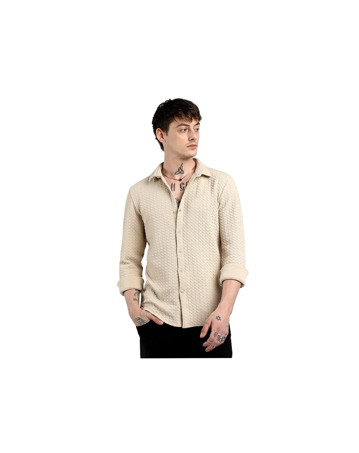 Men's Beige Ripple Box Shirt