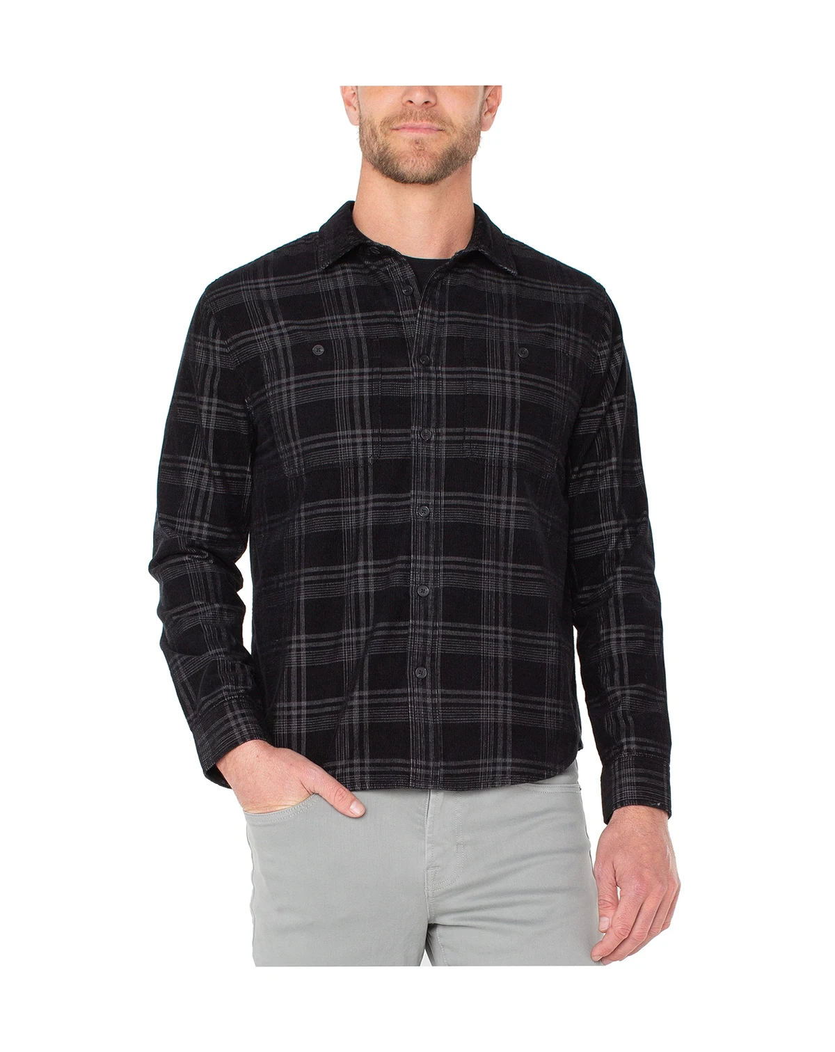Men's Long-Sleeve Double Pocket Button-Up Shirt