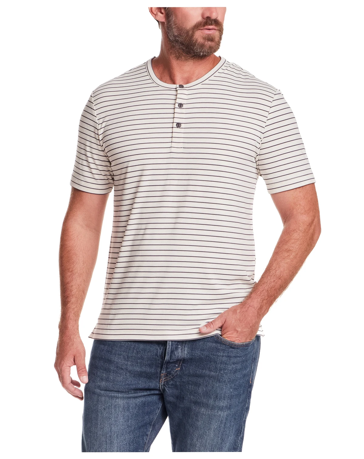 Men's Short-Sleeve Striped Henley Shirt