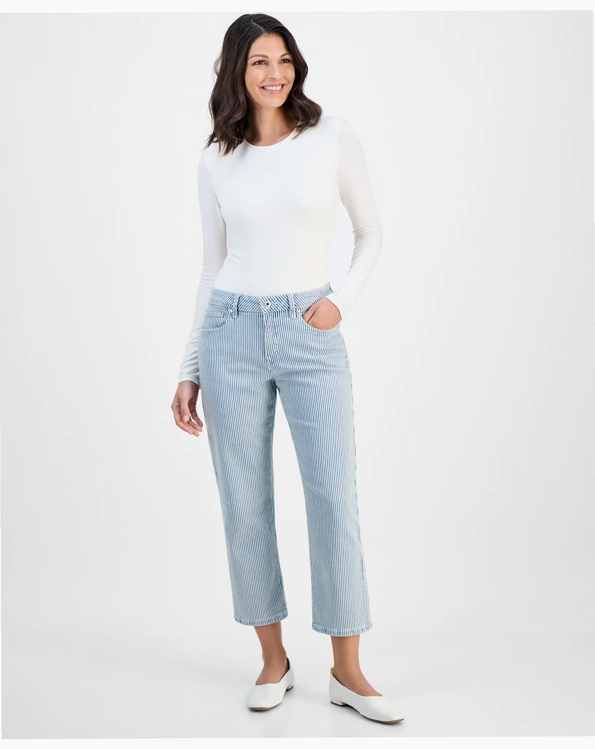 Women's Striped Mid Rise Curvy Capri Jeans, Macy's Exclusive
