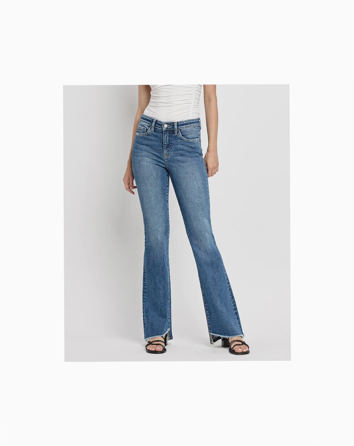 Women's High Rise Slant Hem Flare Jeans