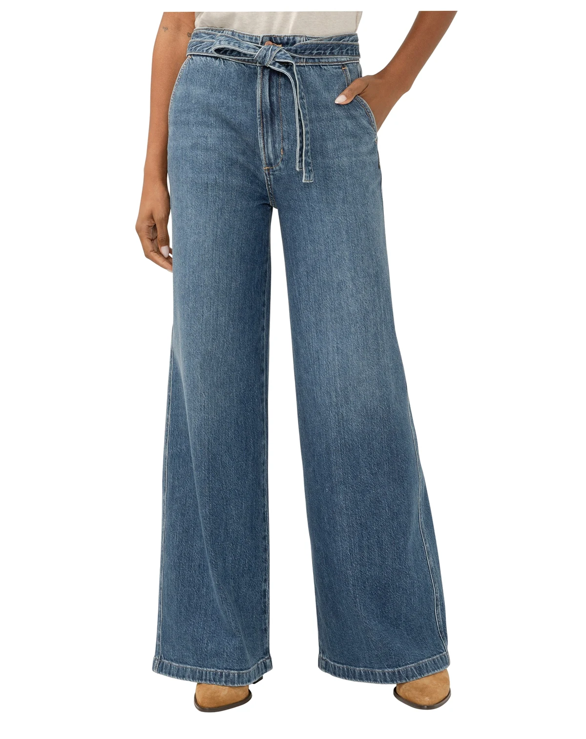Women's Highly Desirable High Rise Belted Ultra-Wide Leg Jeans
