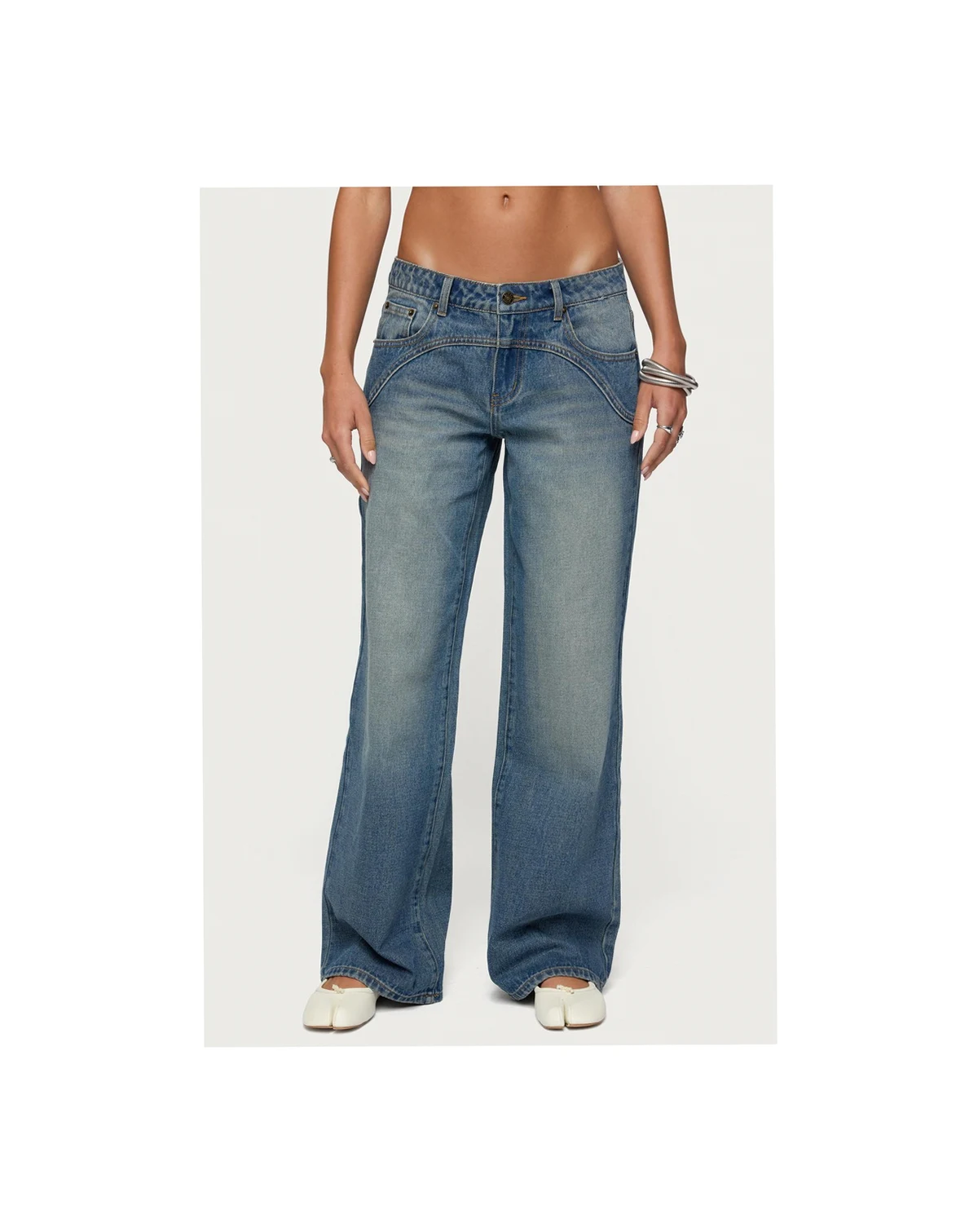 Womens Ronny Curved Stitch Low Rise Jeans
