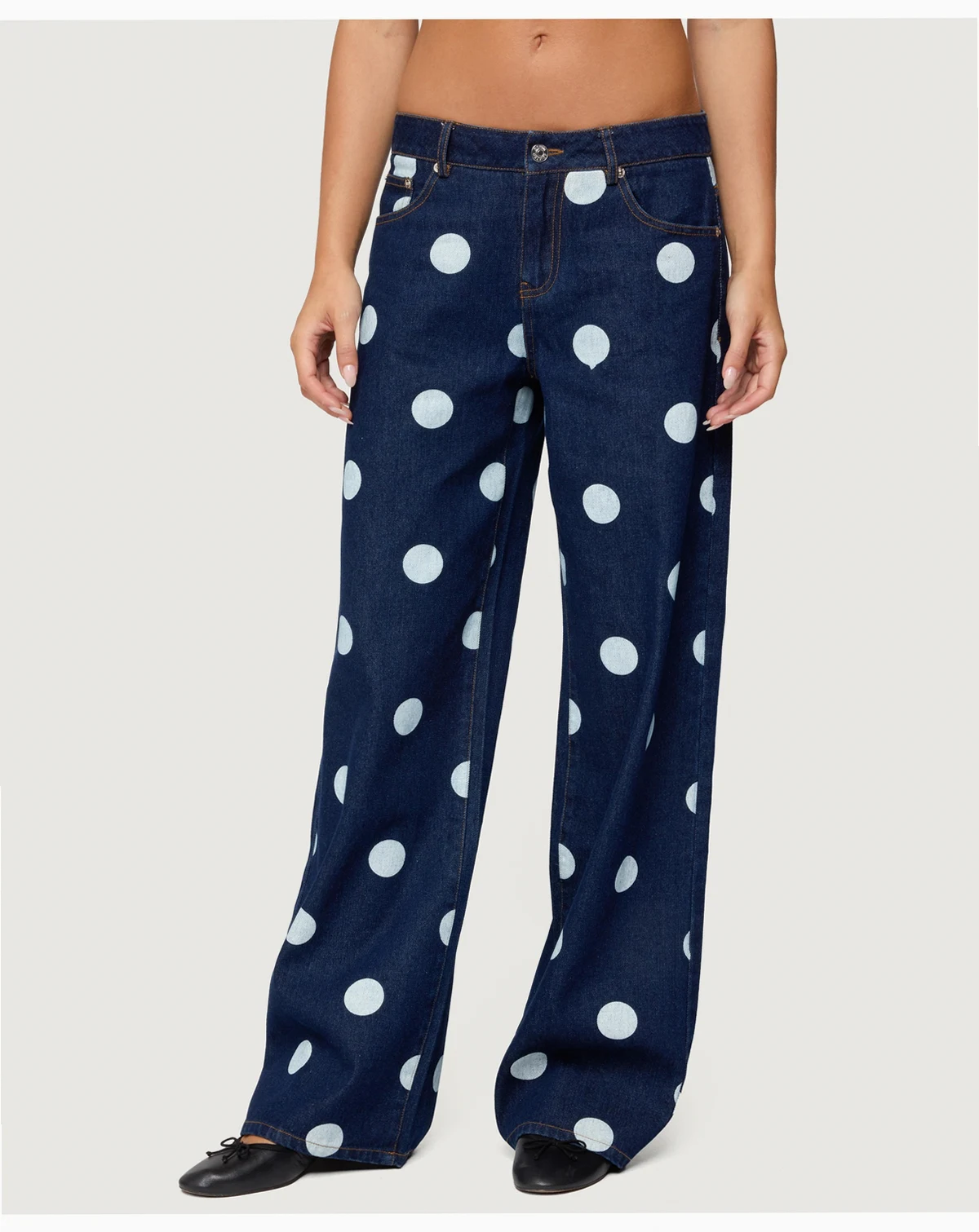 Women's Leyah Polka Dot Low Rise Baggy Jeans
