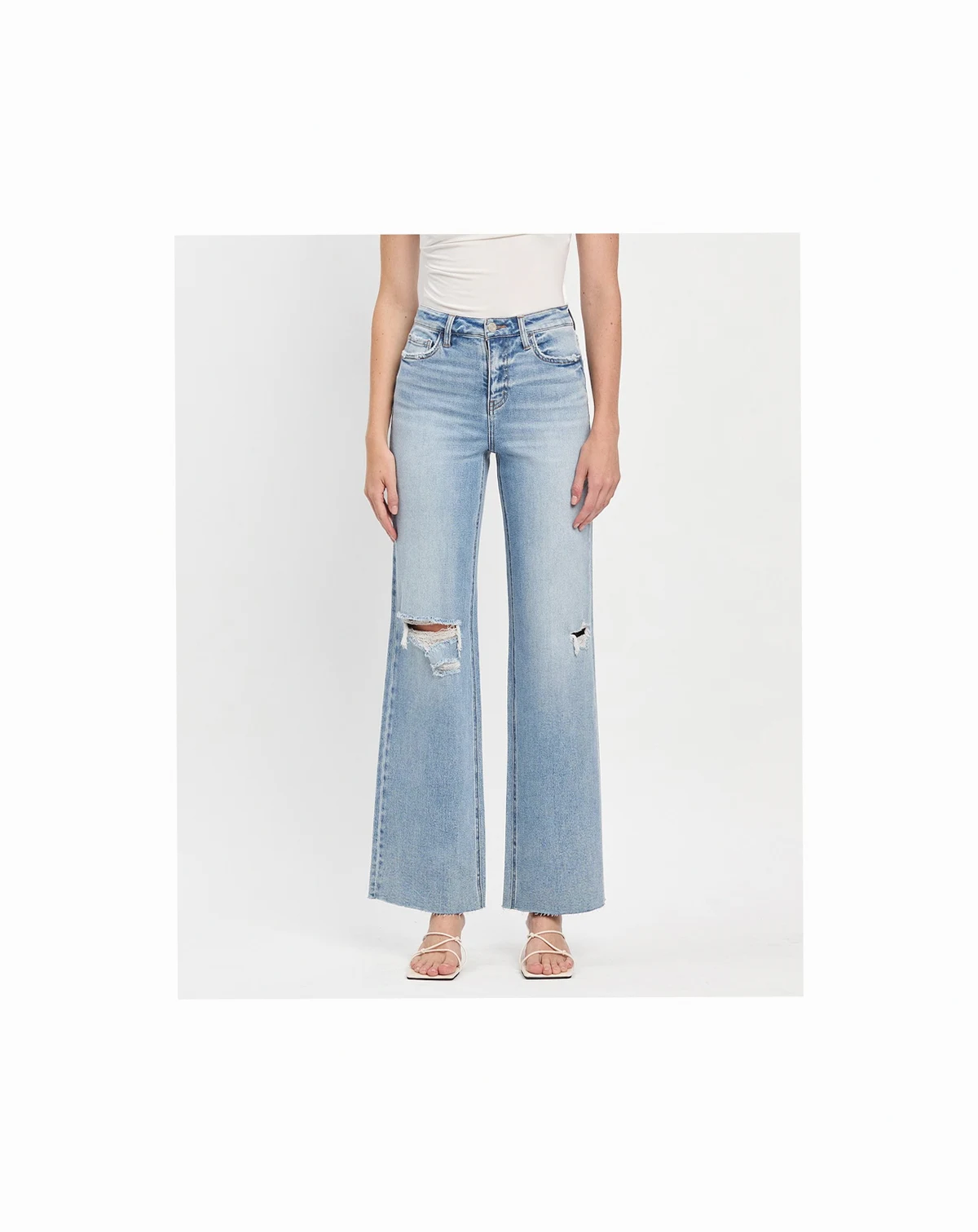 Women's High Rise Raw Hem Wide Leg Jeans