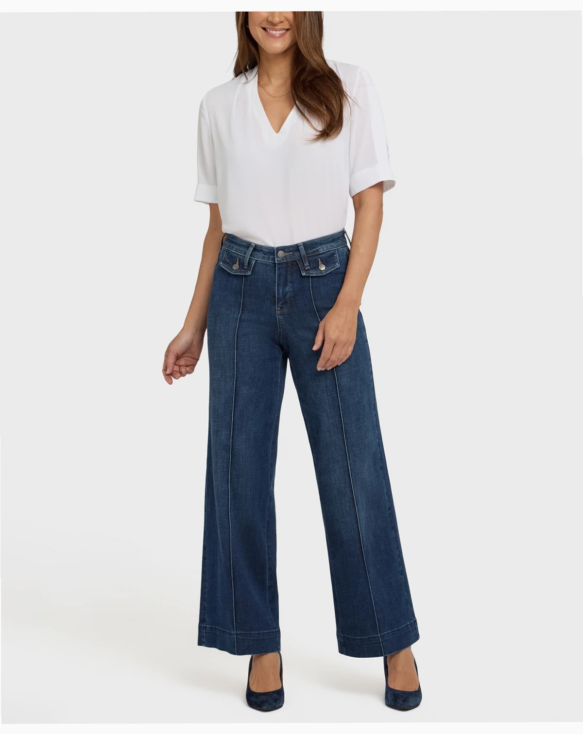 Petite Teresa Button Flap Wide Leg Jeans