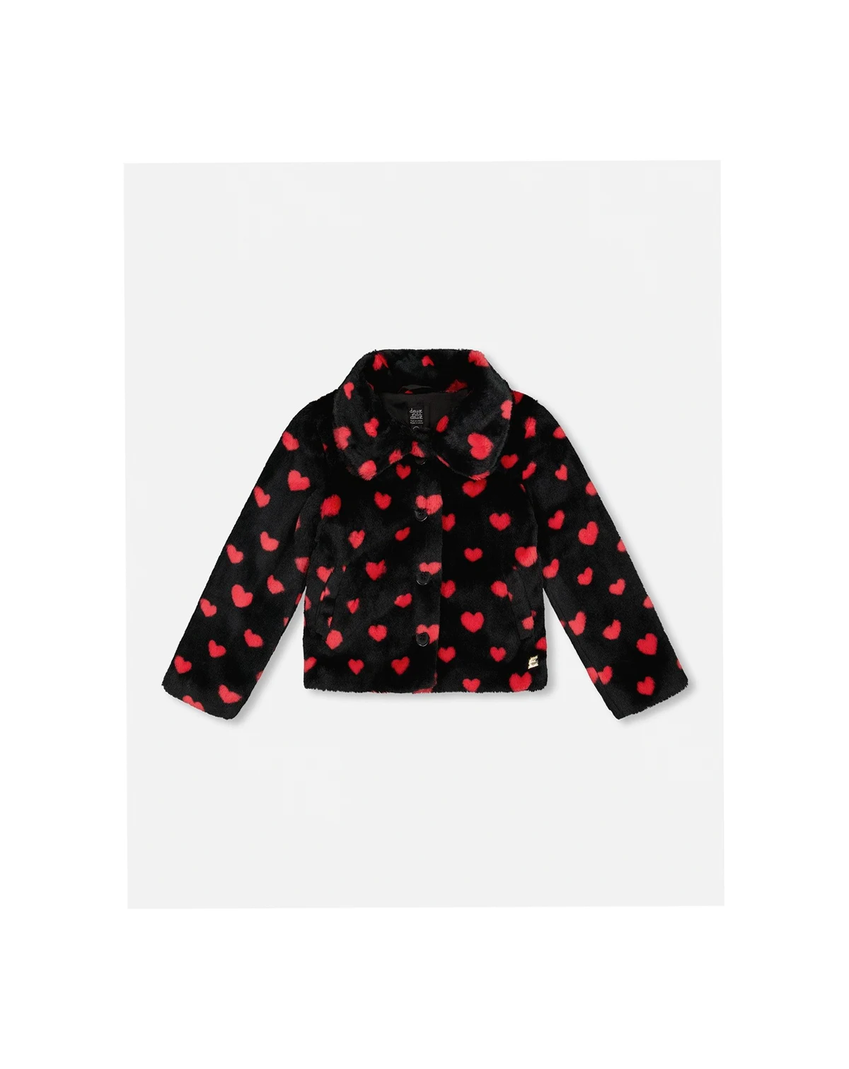 Girl Faux Fur Short Coat Black and Red with Hearts - Toddler|Child