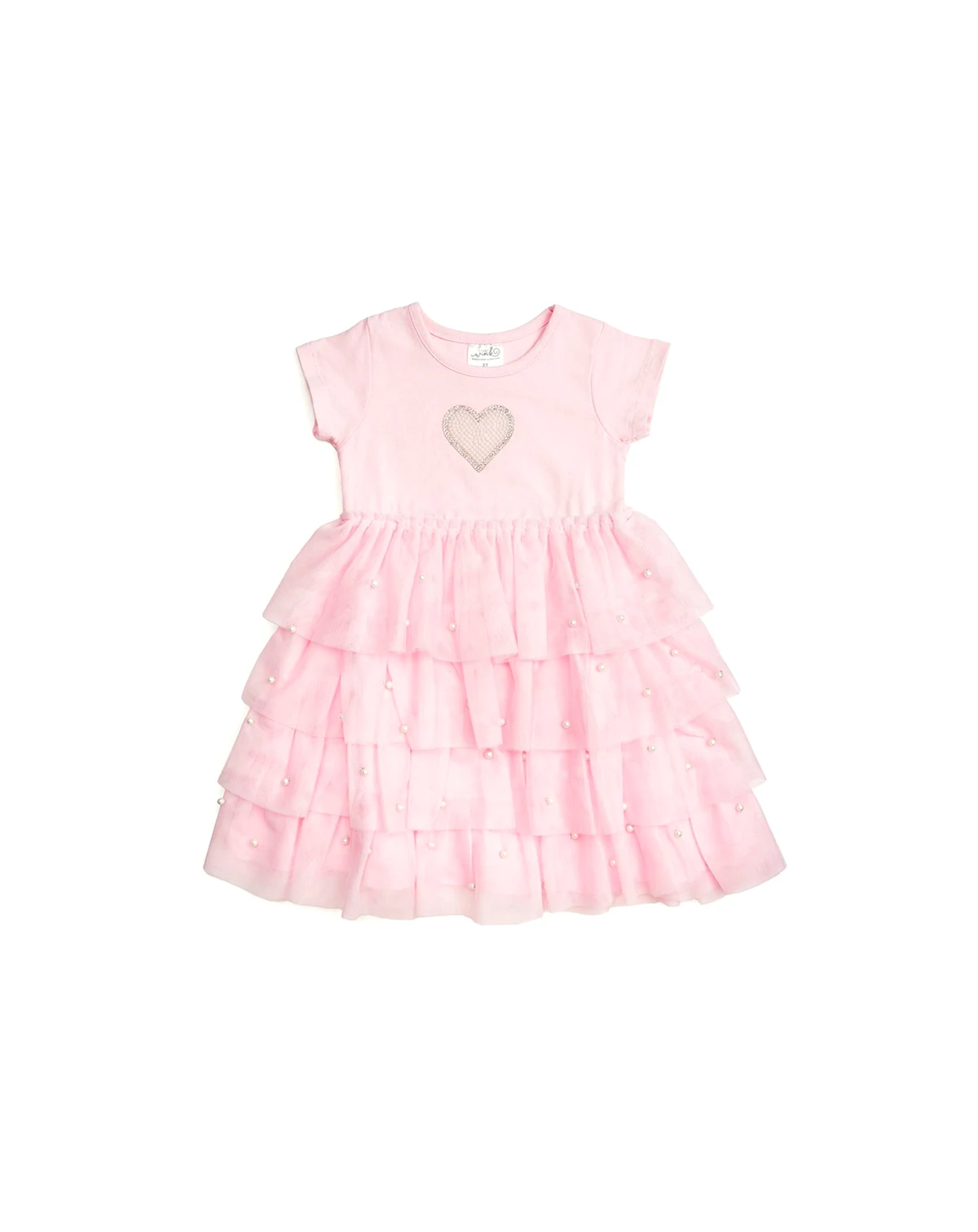 Toddler Girls Pearl Heart Tiered Short Sleeve Tutu Dress