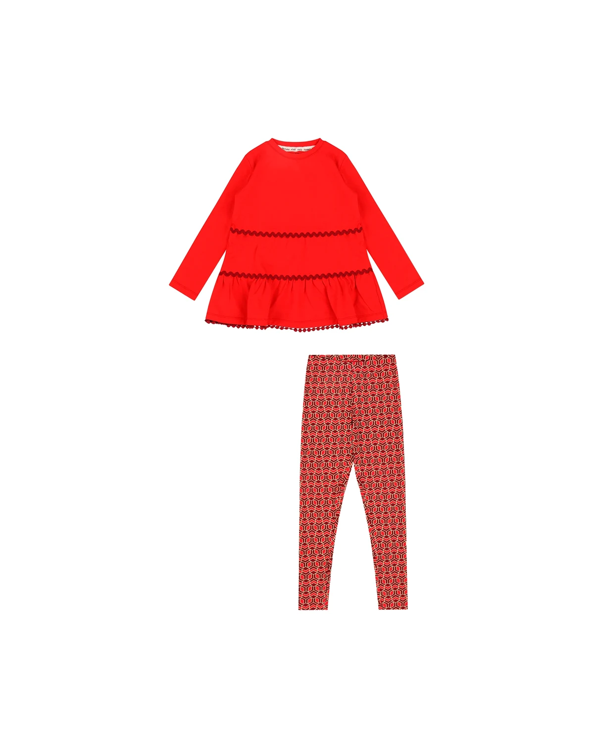 Girls Ruffle Hem Tiered Tunic and Legging Set - Red Multicolor