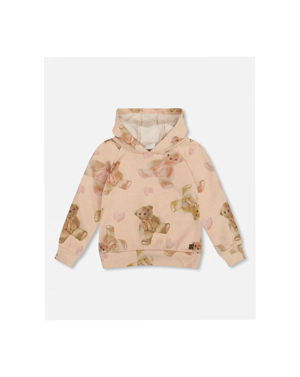 Girl Glittering French Terry Hoodie Beige Teddy Bear Print - Toddler|Child