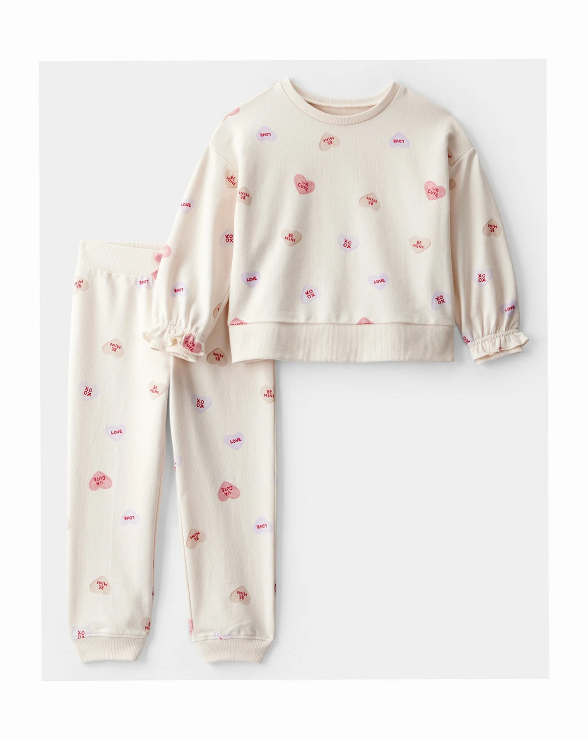 Girls' Toddler 2T-5T Valentine's Day Hearts Long-Sleeve Sweatshirt and Jogger Pants, 2-Piece Set
