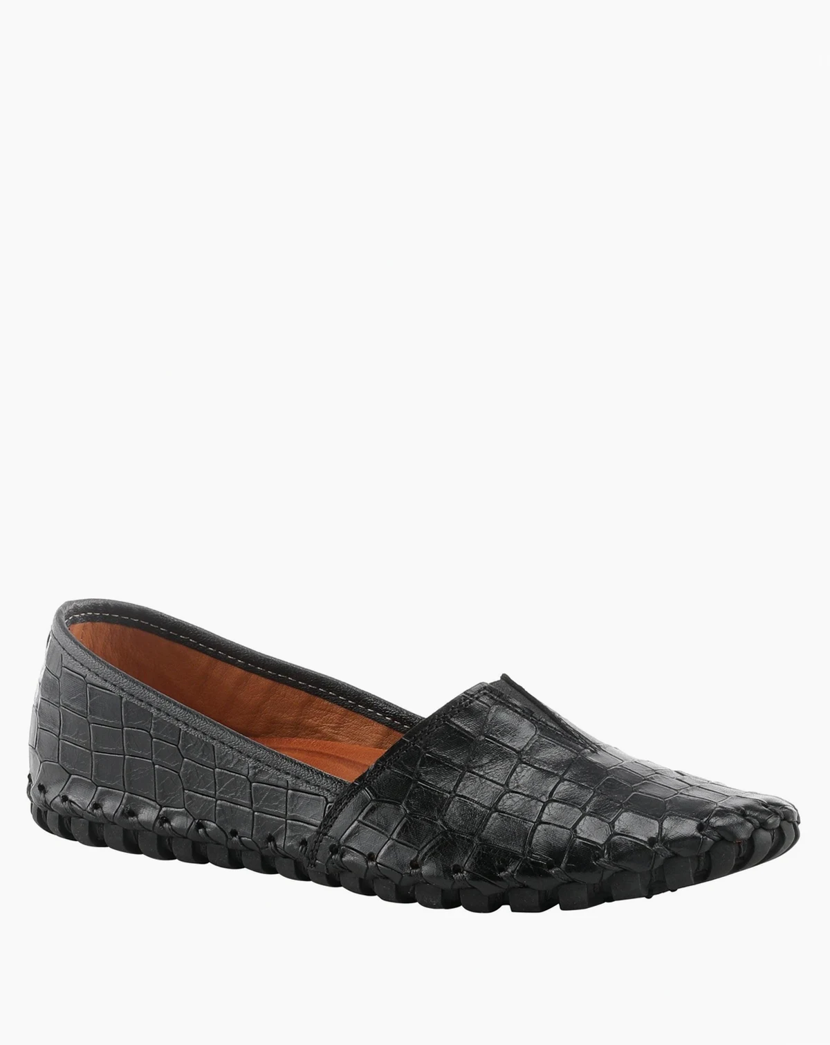 Kathaleta-Croco Leather Slip-On Comfort Flats with Arch Support & Removable Insole