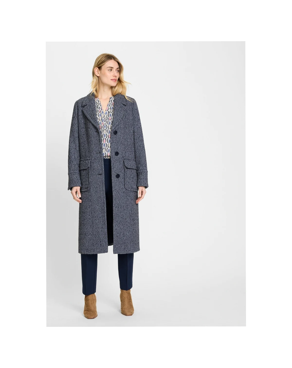 Wool Blend Herringbone Coat