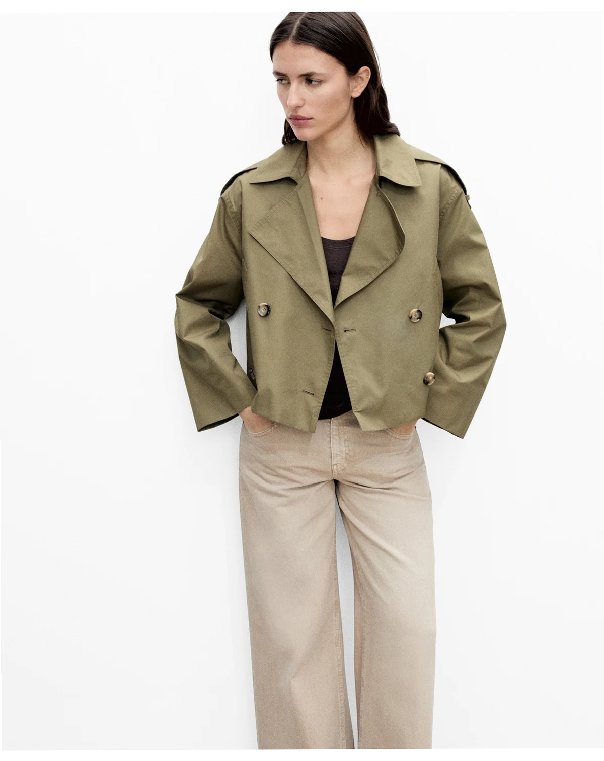 Women's Double-Breasted Cropped Trench Jacket