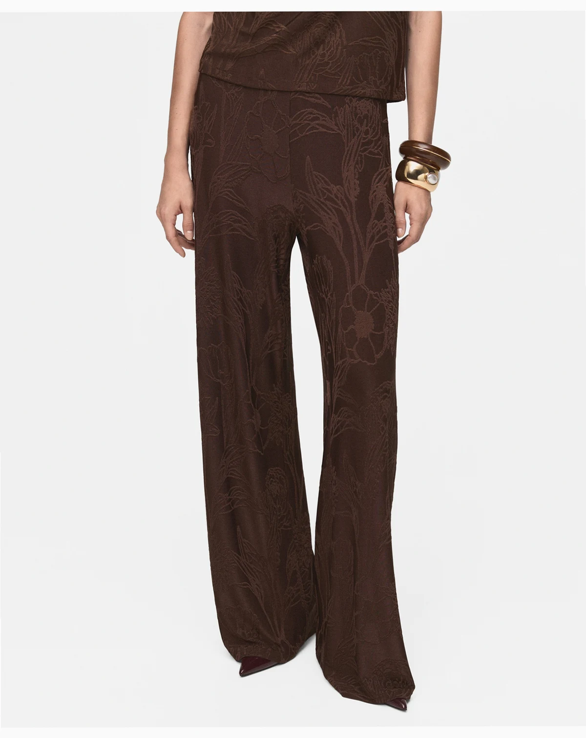 Women's Jacquard Floral-Print Straight Pants