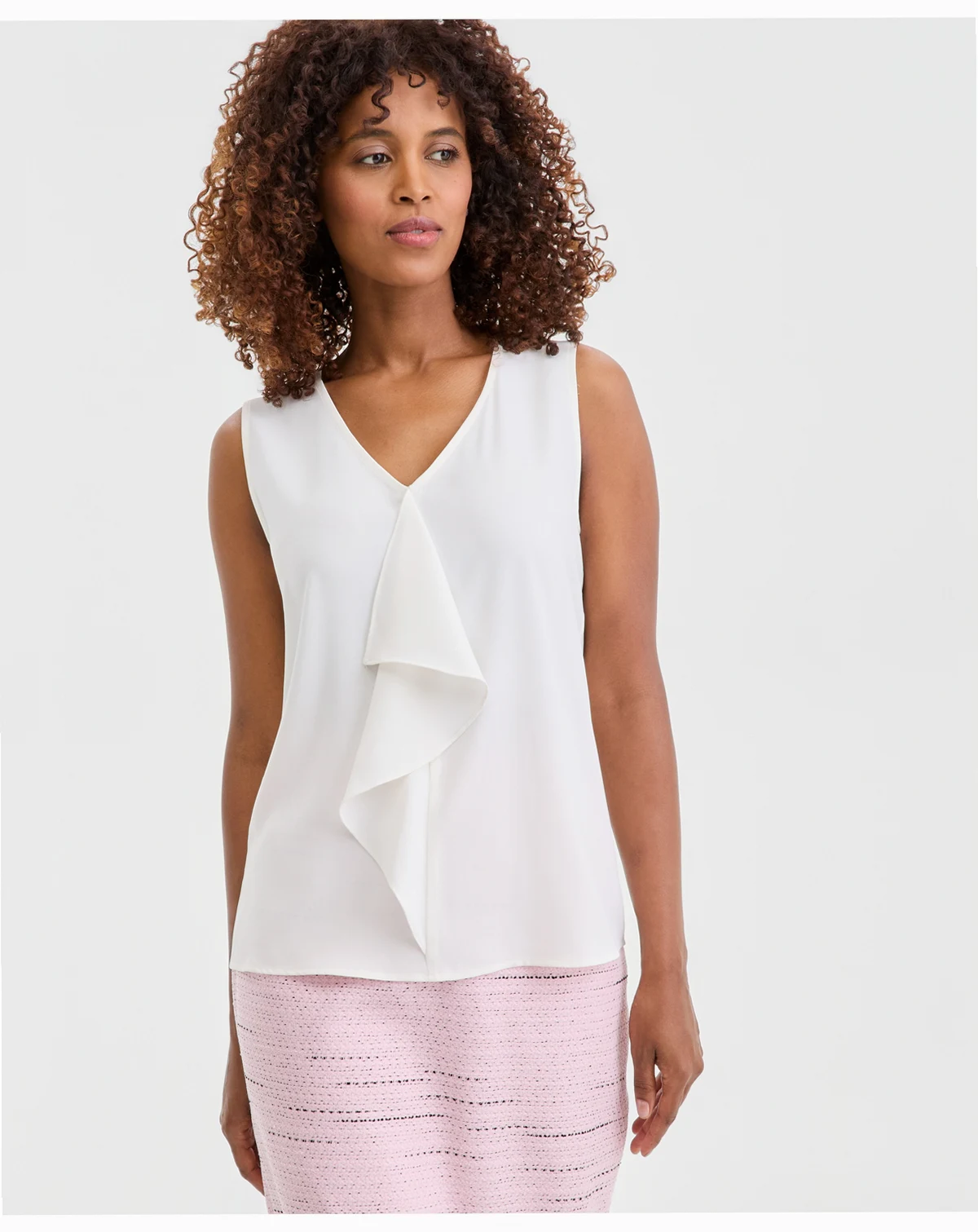 Women's Sleeveless Ruffle-Front Blouse