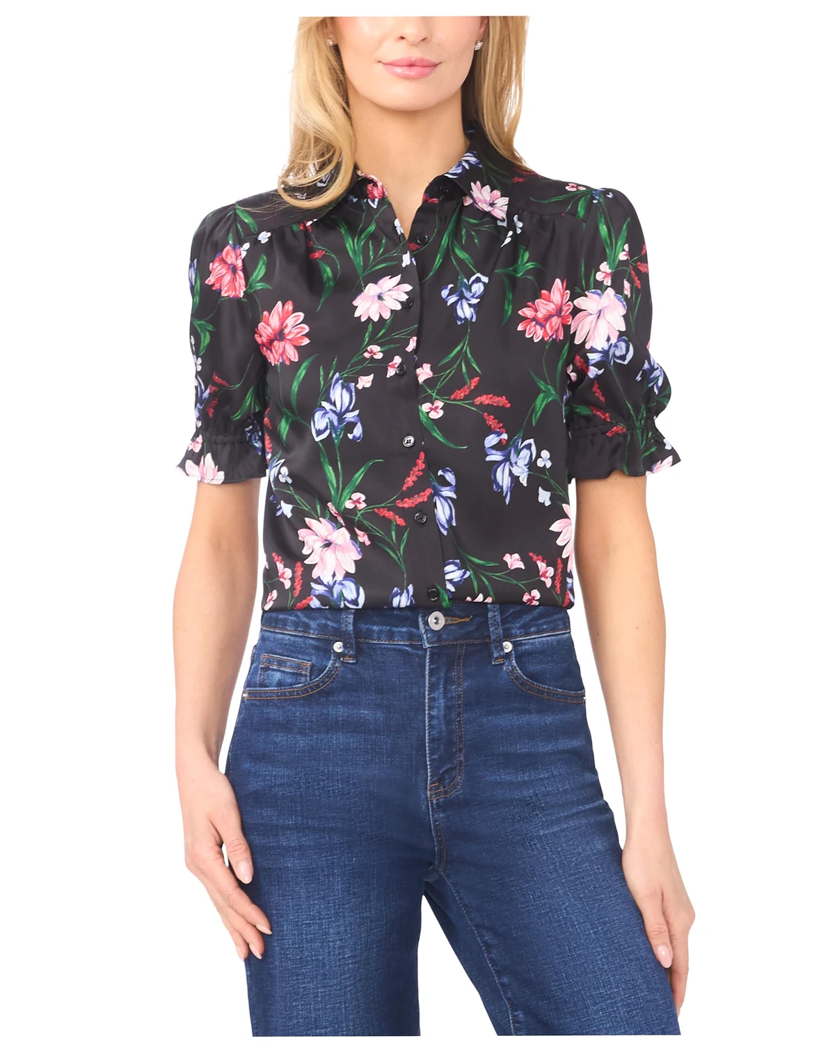 Women's Puff-Sleeve Button-Down Collared Top