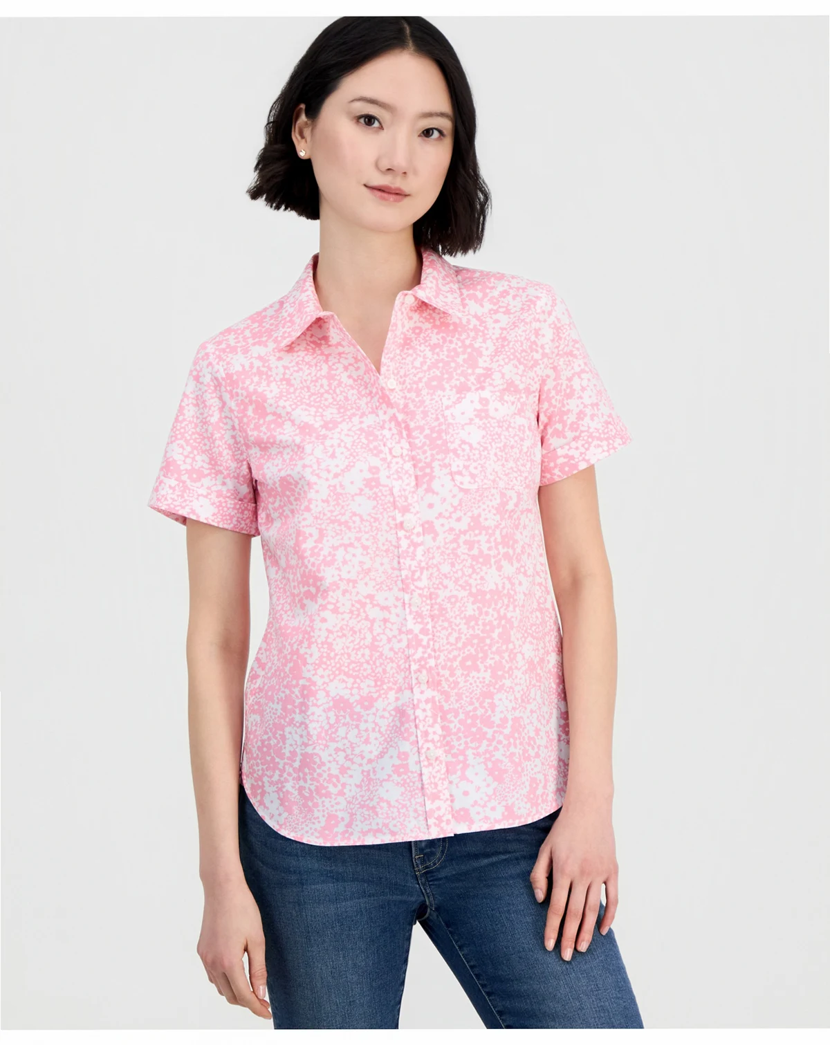 Nautica Women's Shadow Floral Cotton Camp Shirt