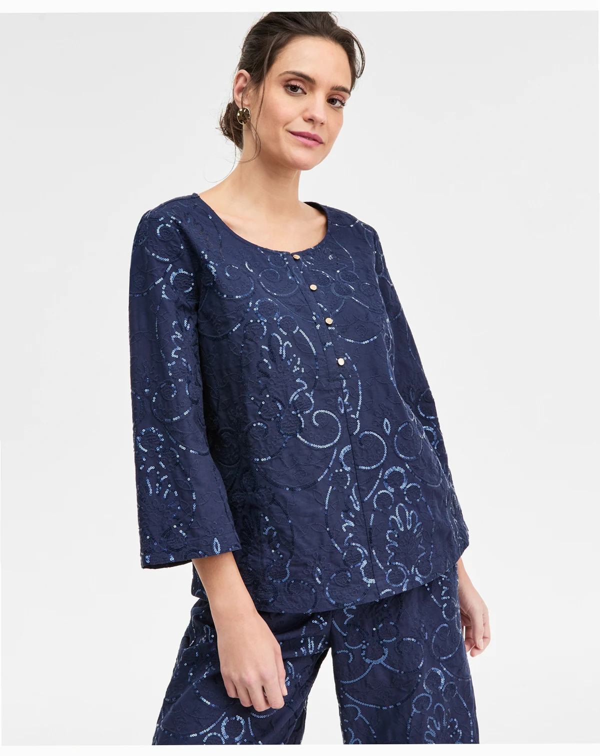 Women's Sequin Eyelet 3/4-Sleeve Top, Macy's Exclusive