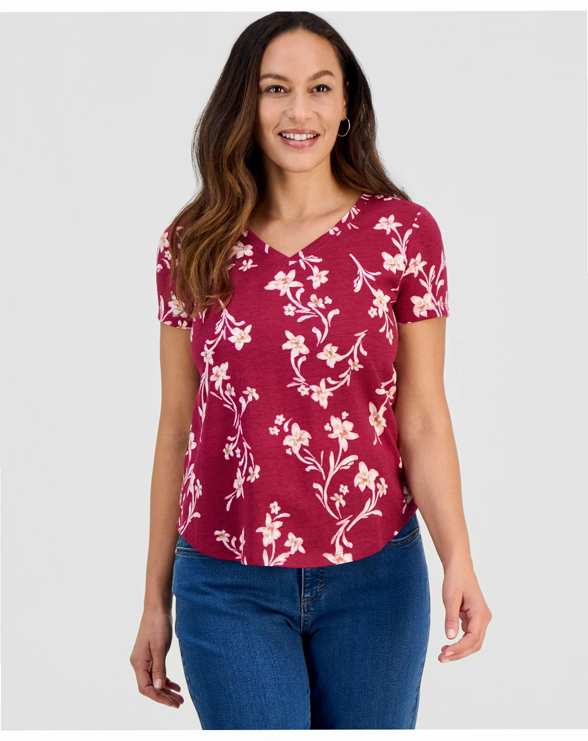 Petite Perfect Printed V-Neck Tee, Exclusively at Macy's
