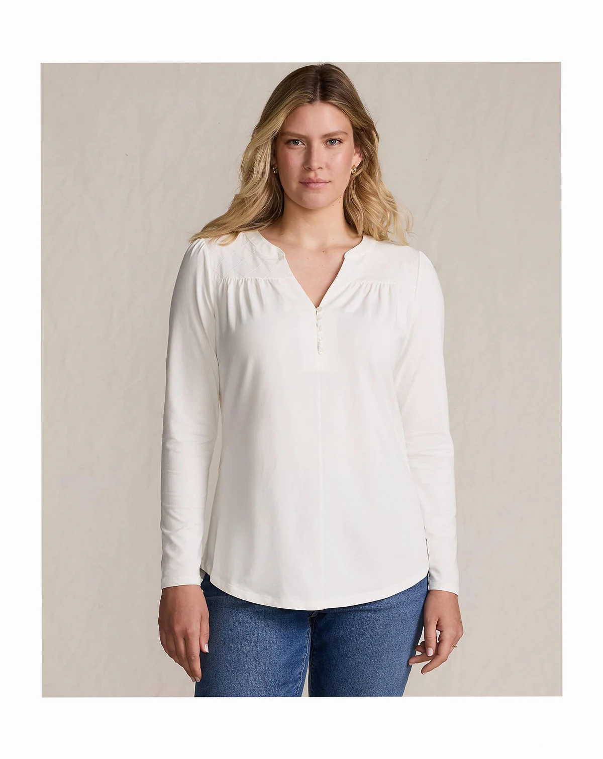 Women's Long Sleeve Lightweight Jersey Notch Neck Tunic Top