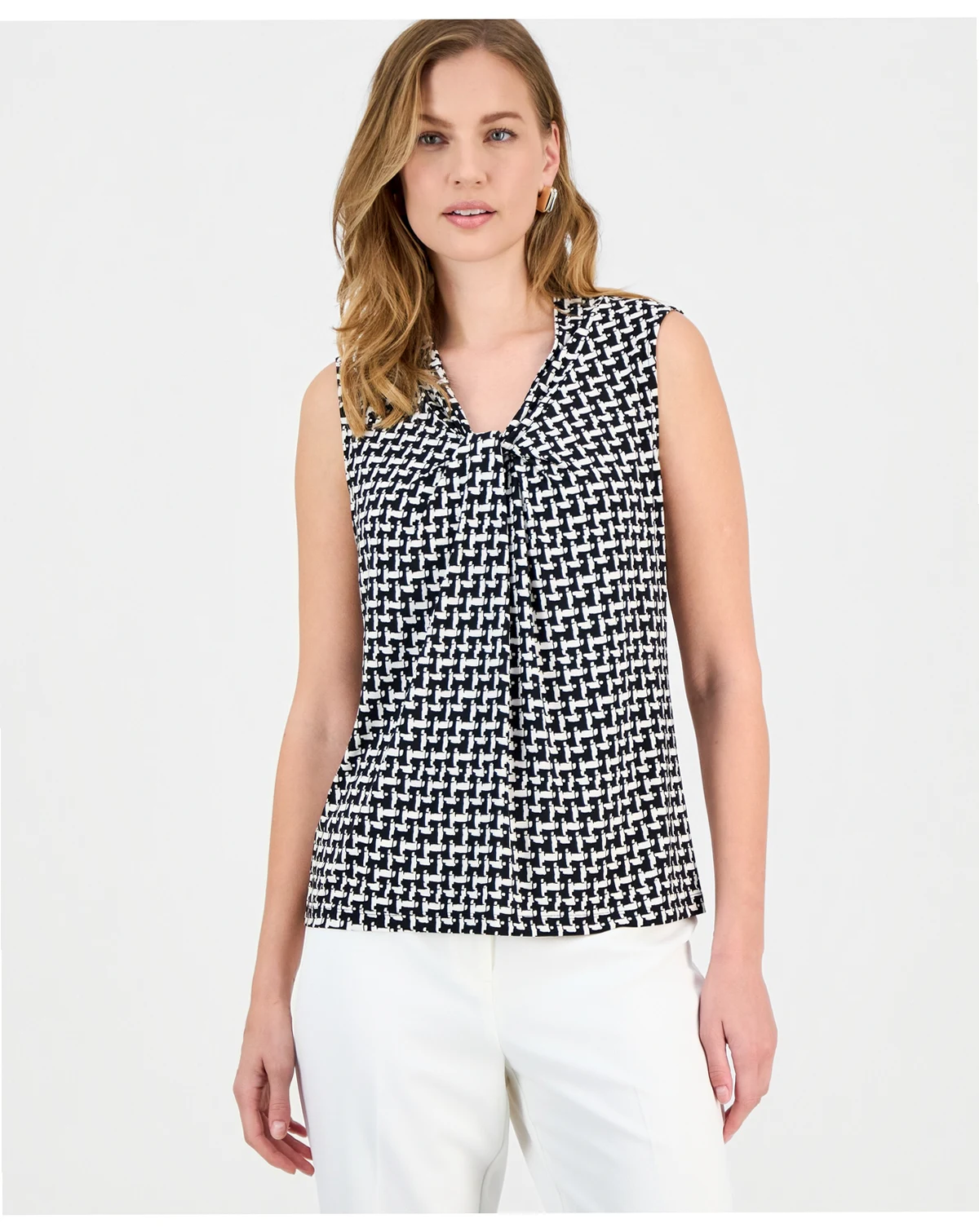 Women's Printed Knot-Neck Sleeveless Top