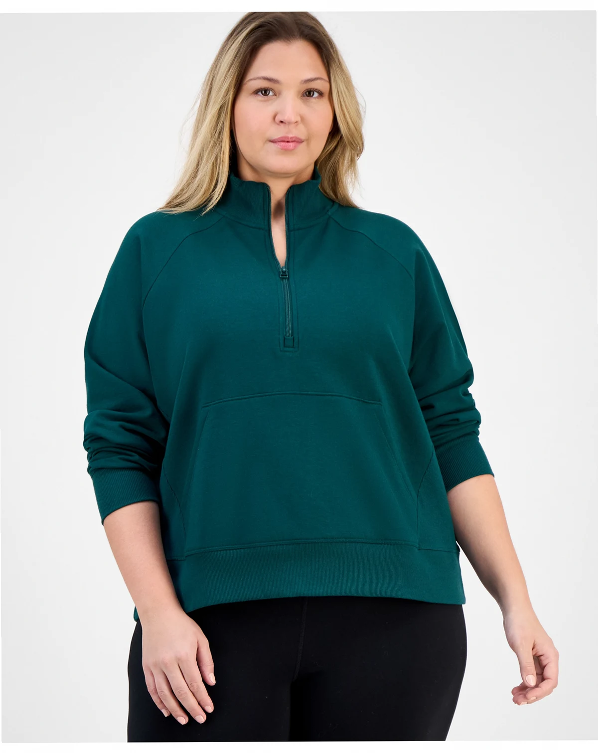 Plus Size Quarter-Zip Raglan-Sleeve Top, Macy's Exclusive
