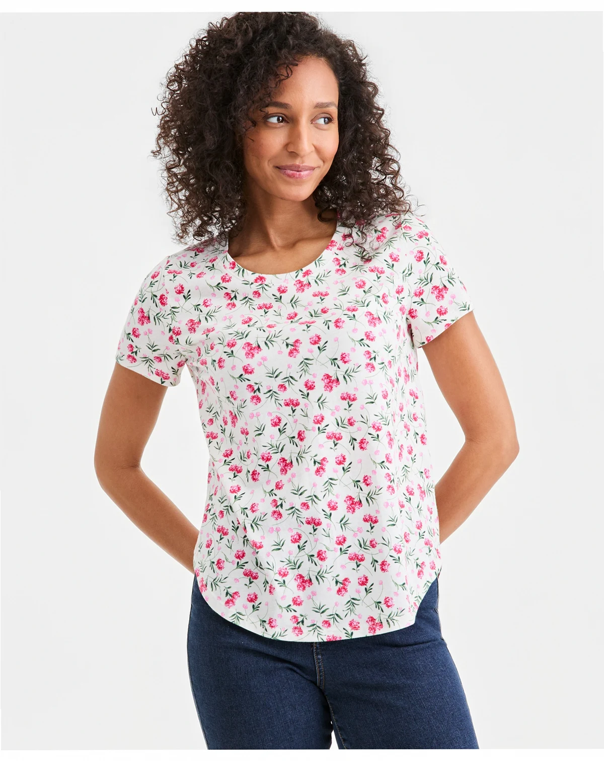 Petite Floral Print Crewneck Top, Macy's Exclusive