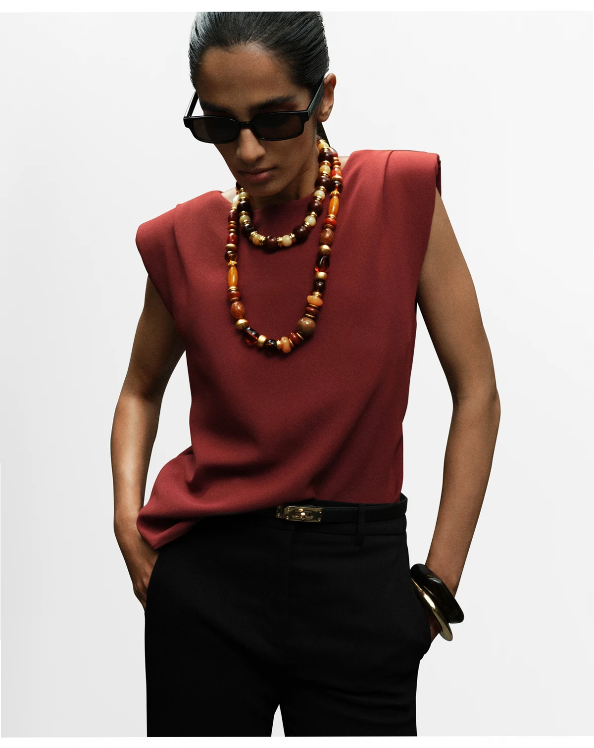 Women's Shoulder Pads Ruched Blouse