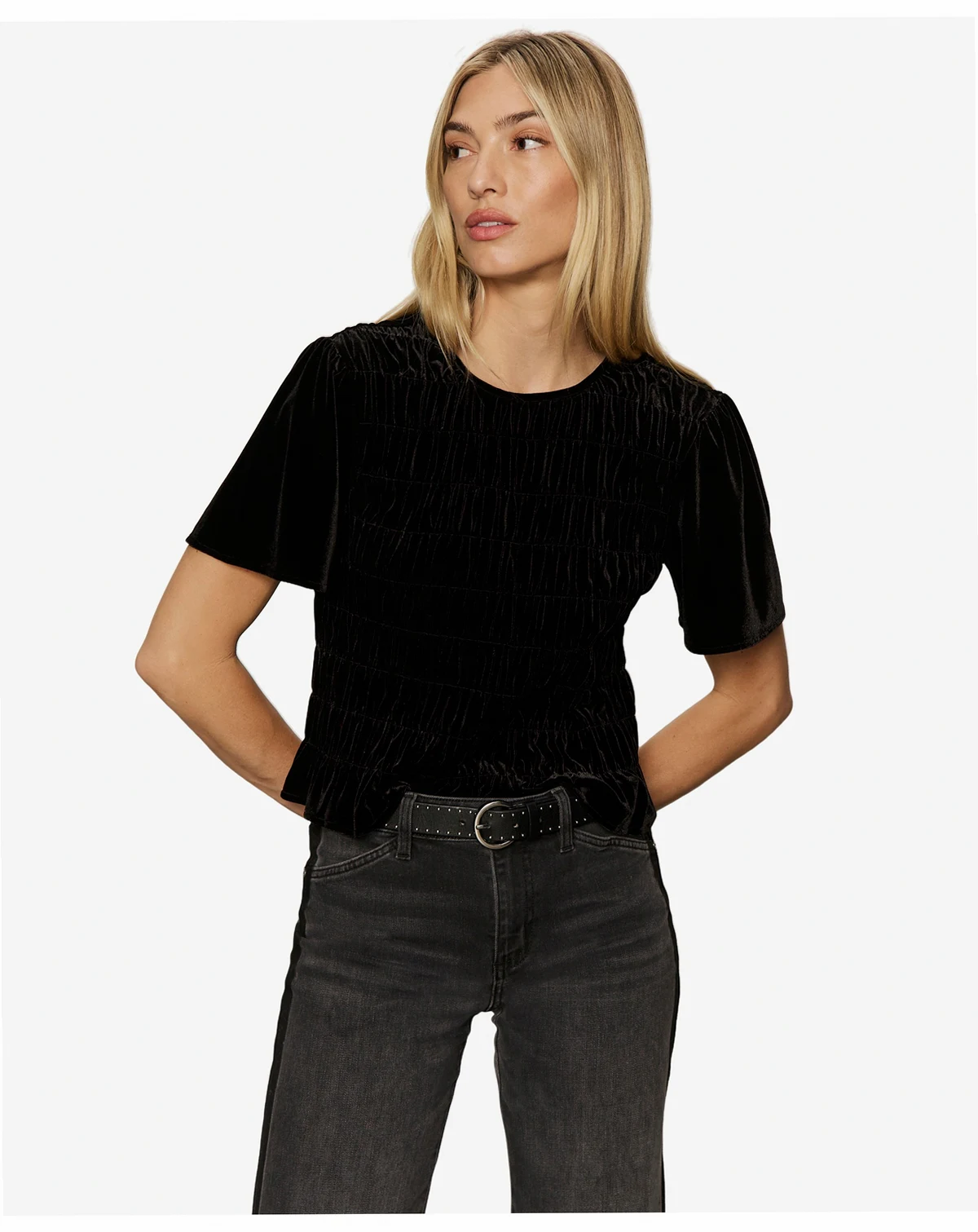 Women's We Belong Together Velvet Short-Sleeve Top
