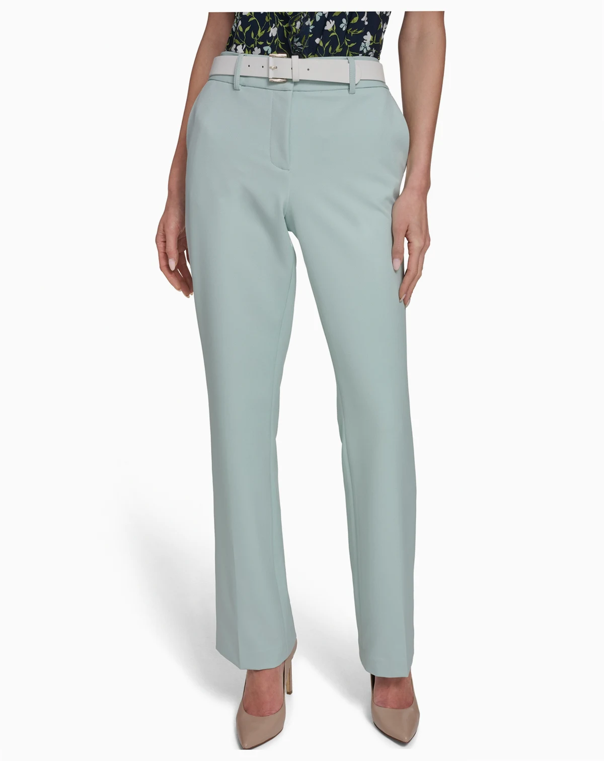Women's Solid Belted Bootcut Trousers