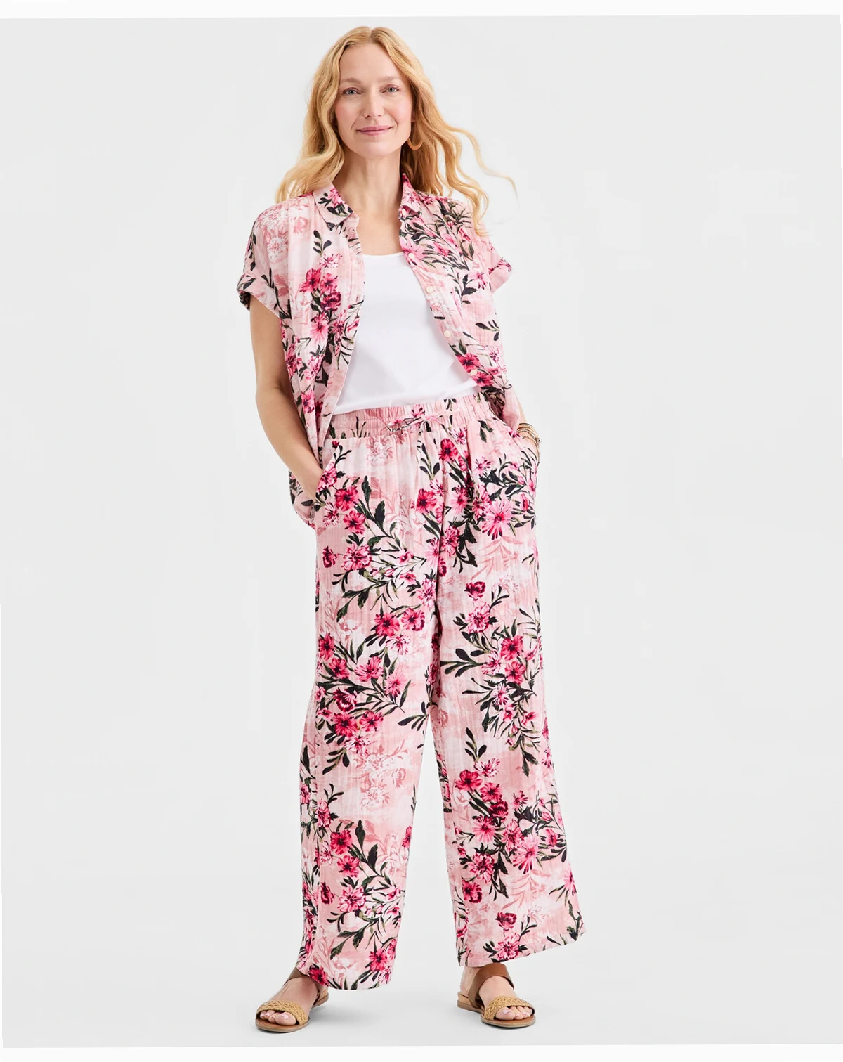 Women's Printed Cotton Gauze Straight-Leg Pull-On Pants, Macy's Exclusive