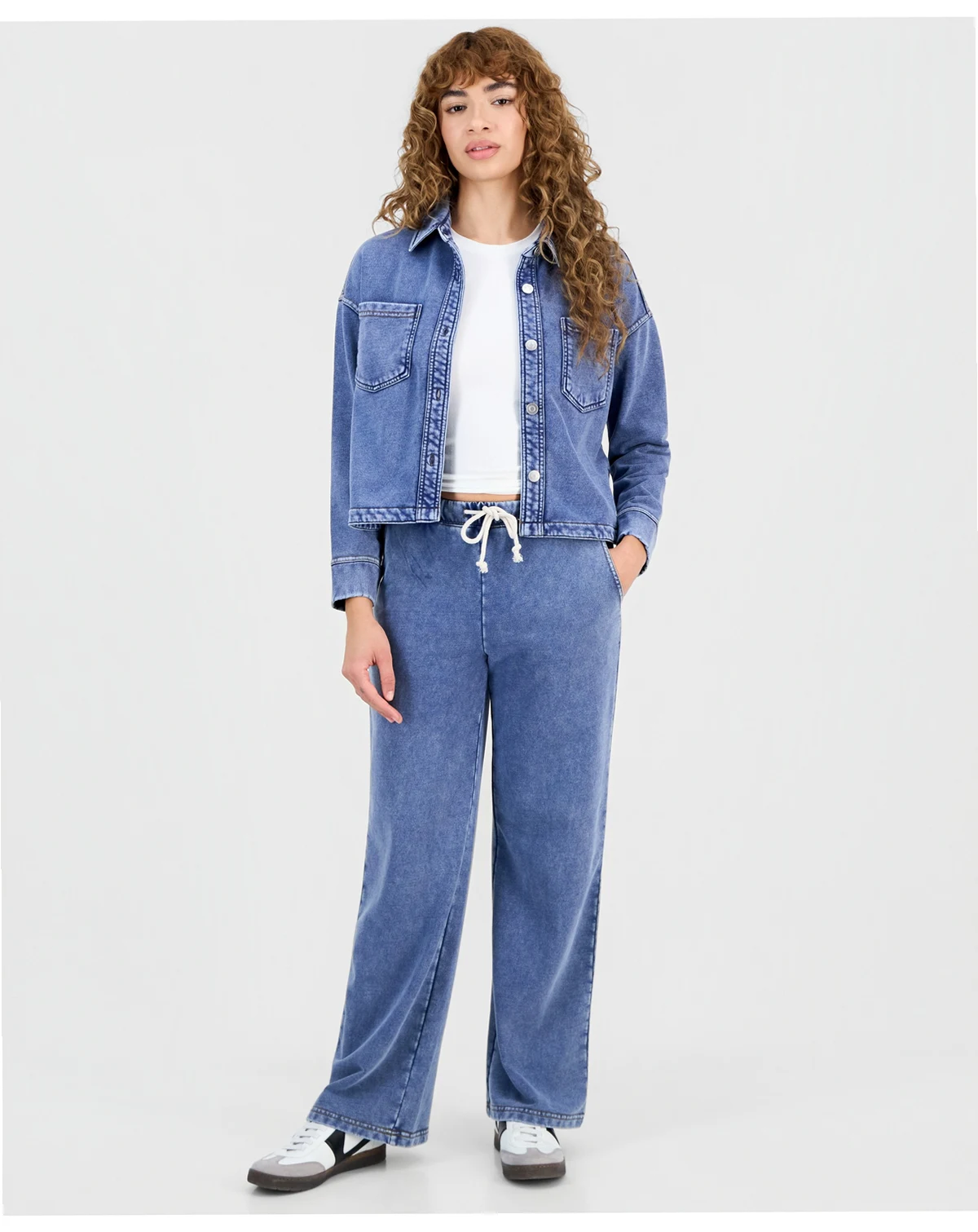 Petite Faux-Denim French Terry Wide-Leg Pants, Macy's Exclusive