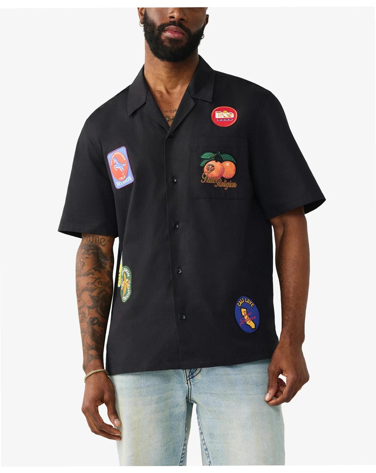 Men's Short-Sleeve Twill Camp-Collar Shirt