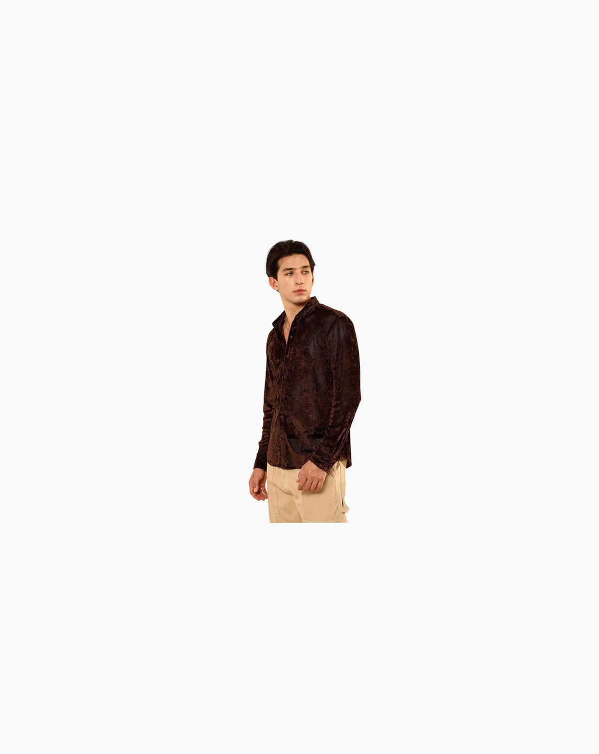 Men's Chocolate Brown Solid Velvet Shirt