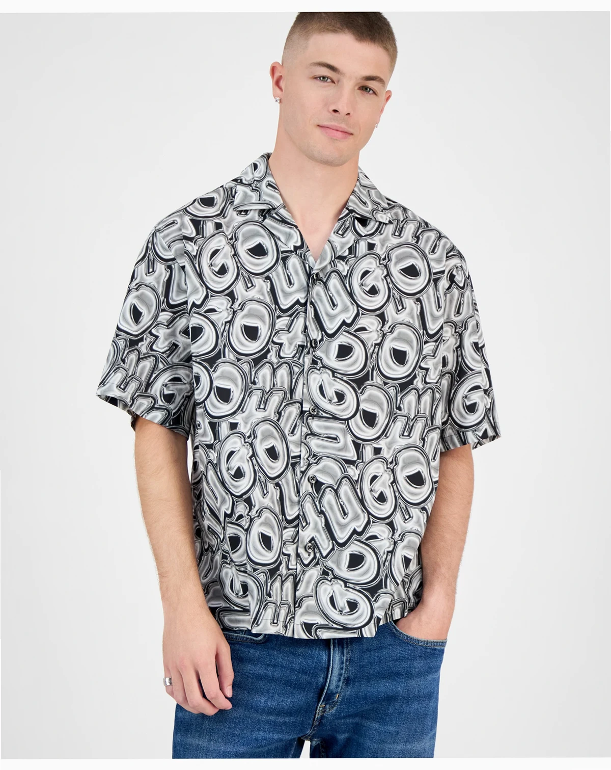 Men's Eligino Short-Sleeve Logo Print Button-Front Camp Shirt