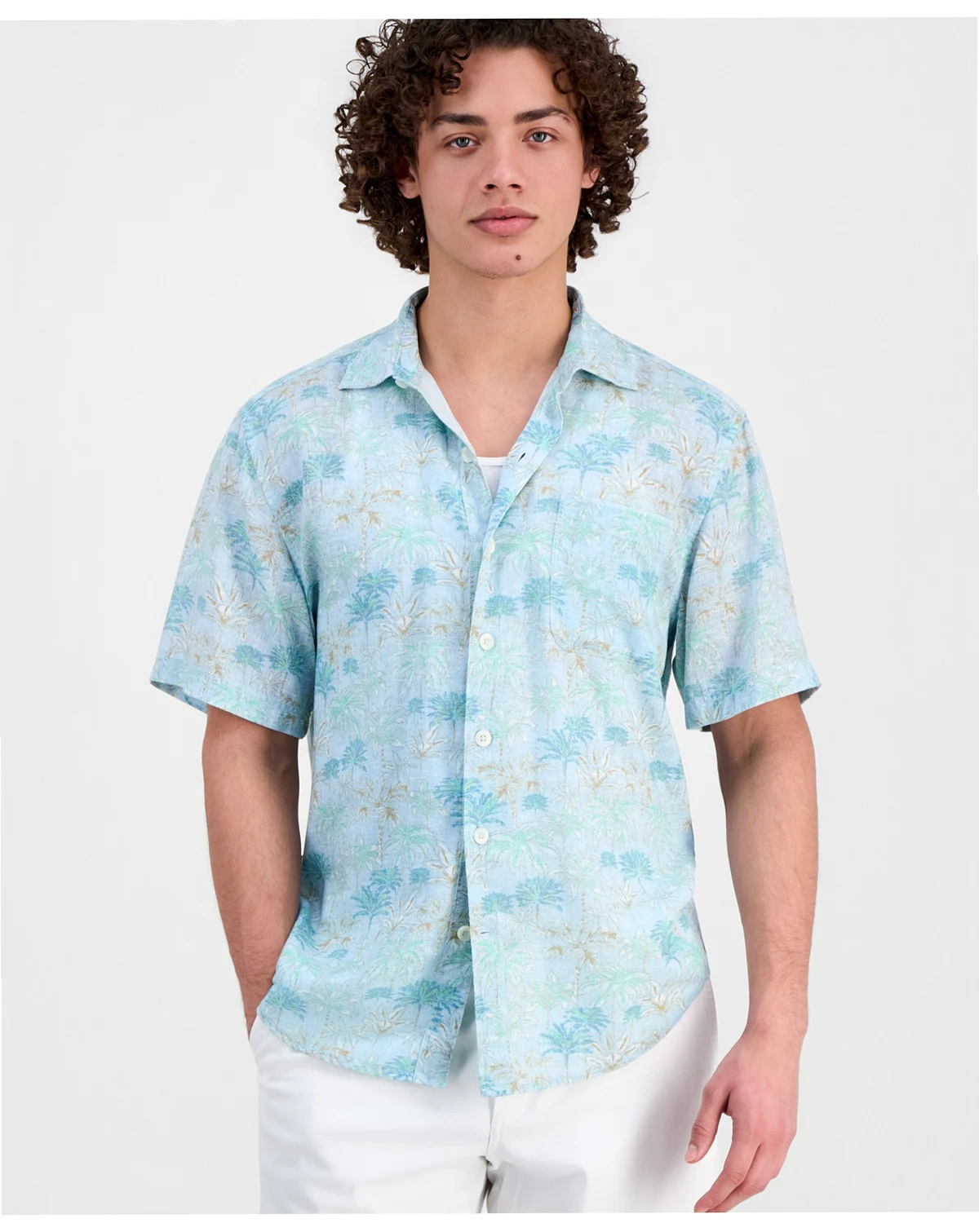 Men's Sand Desert Pacific Time Linen-Blend Shirt