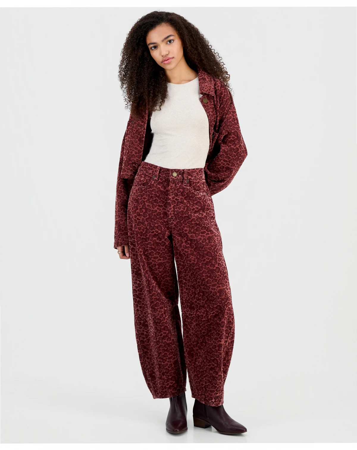 Women's Animal Printed Flocked Barrel-Leg High Rise Jeans