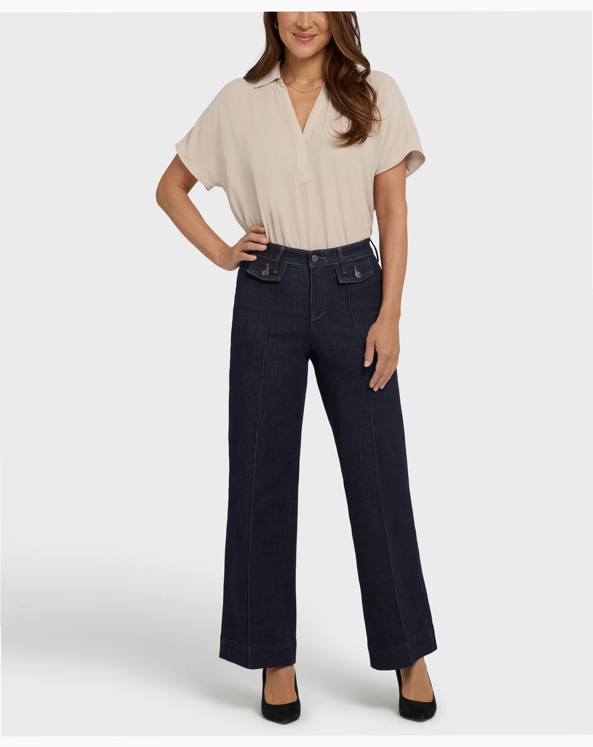 Women's Teresa Wide Leg Button Flap Jeans