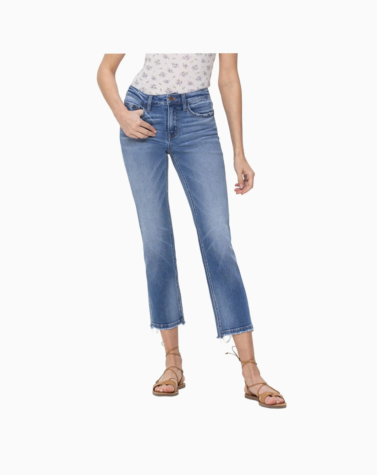 Women's Mid Rise Cropped Step Hem Straight Jeans