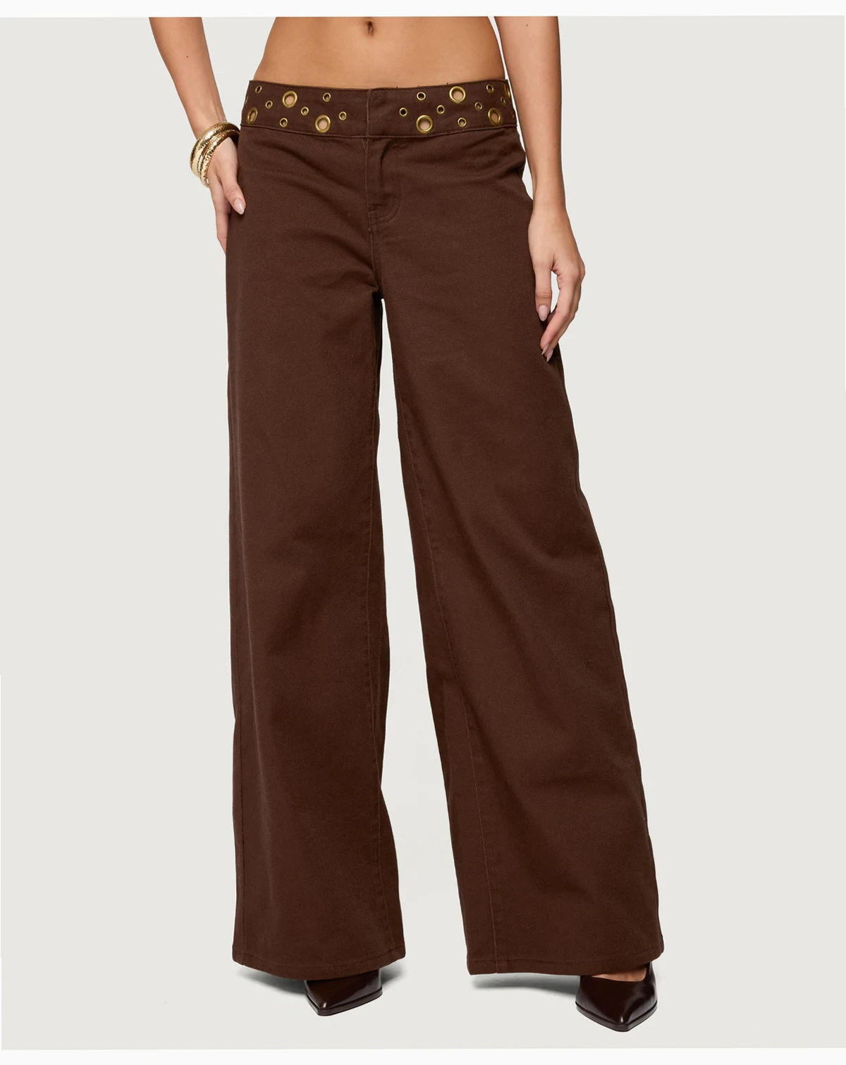 Women's Mixed Grommet Low Rise Wide Leg Jeans