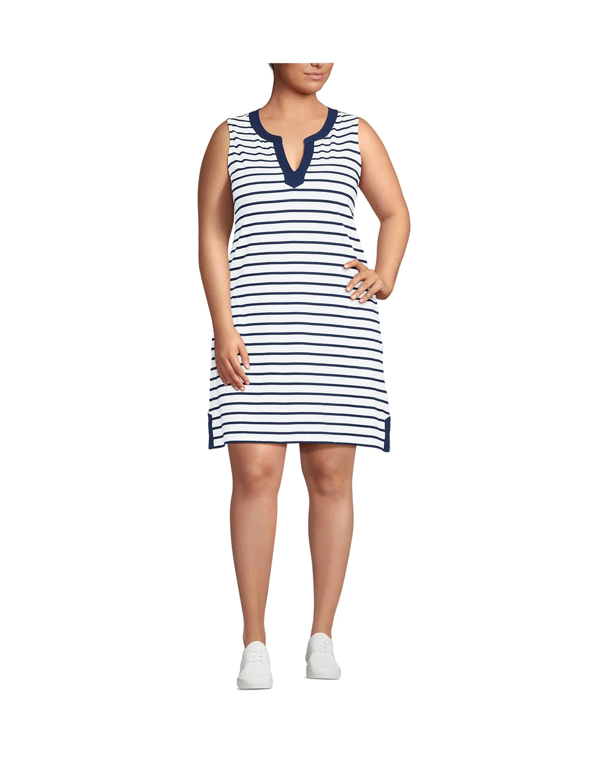 Plus Size Cotton Jersey Notch Neck Dress