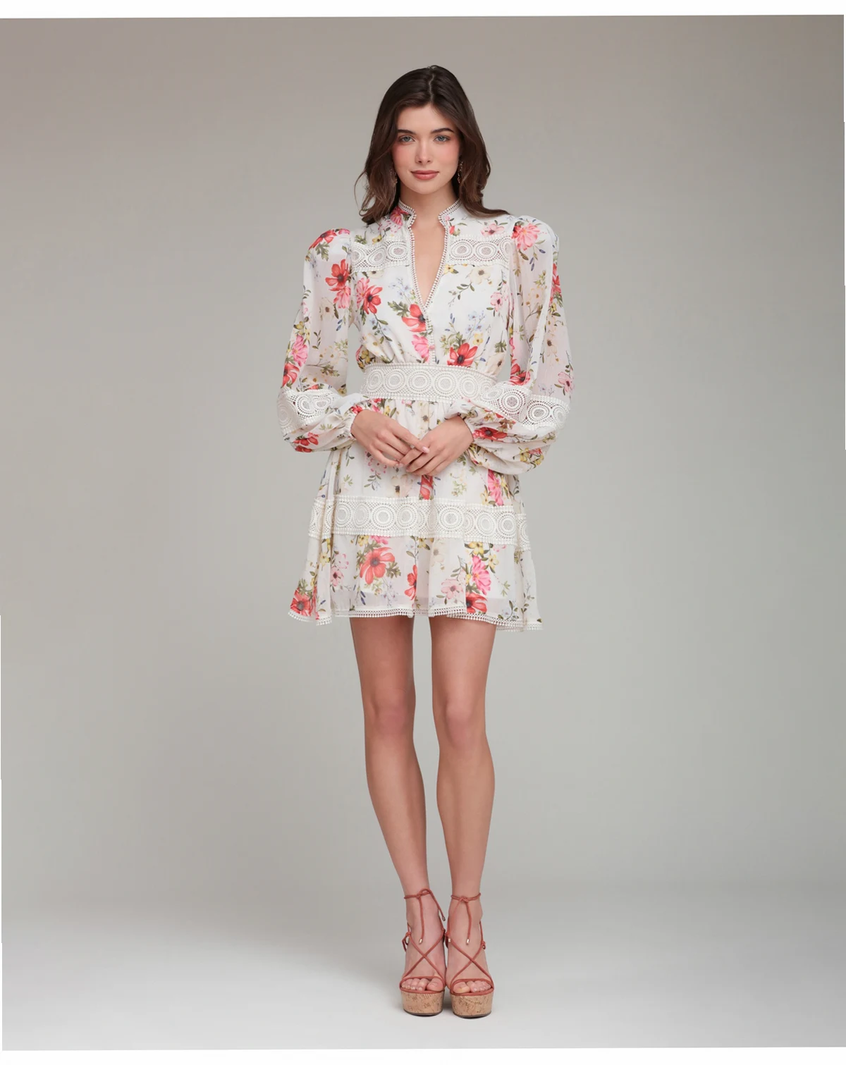 Women's Floral Lace-Trim Chiffon Dress