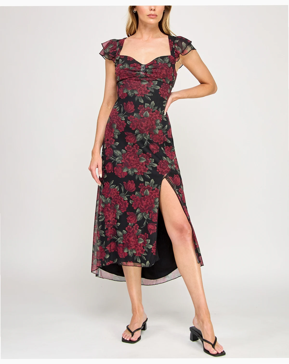 Juniors' Sweetheart Neck Midi Dress