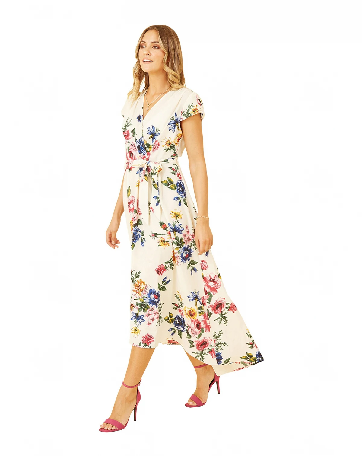 Women's Floral Print Dip Hem Wrap Dress